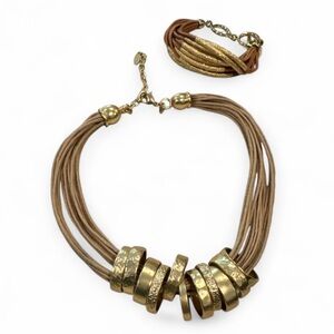 Multi-cord Necklace with a gold-tone slide pipe pendant w/Bracelet